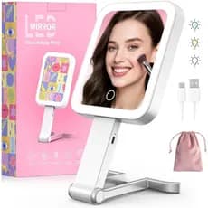 Espelho de Maquiagem Portátil com Luzes, Espelho de Beleza LED com Ampliação Dupla 10X/1X, Recarregável, Espelho de Maqu