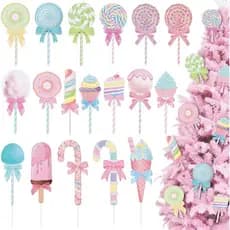 18 Peças de Decorações Grandes para Árvore de Natal em Forma de Doces, Enfeites de Pirulito, Decorações Pastel Fofas par