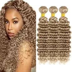 Cabelo Humano Jerry Curl Loiro Mel Claro, Cabelo Cru 12A, 22 Mechas de Cabelo Humano, 20, 22, 24 Polegadas, 100% Cabelo