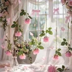 8 Conjuntos de Guirlandas de Rosas, Decoração de Flores Artificiais, Rosas Artificiais Penduradas com Laços, Decoração d