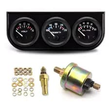 Medidor Automotivo 3 em 1 - Kit de Medidores de Voltagem, Temperatura da Água e Pressão do Óleo, 2" Cromado, 12V, Medido