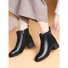 Botas curtas femininas sapatos de inverno salto médio salto grosso primavera outono botas de couro sapatos de algodão sa