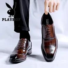 Playboy sapatos de couro masculino verão novo estilo marrom negócios Formal Wear sapatos masculinos britânicos dedo do p