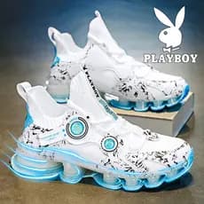Playboy sapatos masculinos verão respirável absorção de choque malha branca voando malha lâmina sapatos esportivos mascu