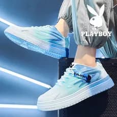 Playboy sapatos esportivos masculinos primavera outono 2026 novo estilo malha branco na moda sapatos All-Match gradiente