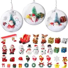 Roowest 62 Peças de Miniaturas de Natal para Kit de Globo de Neve, Artesanato DIY, Mini Ornamentos de Resina com Árvores