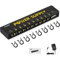 Guitar Pedal Power Supply with 10 Isolated DC Outputs and USB, Short-Circuit Protection, Noise Reduction, Stable 9V/12V/