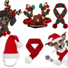 Zubebe Conjunto de 4 Peças de Acessórios de Natal para Cães: Tiara com Chifres de Rena e Cachecol para Fantasias de Nata