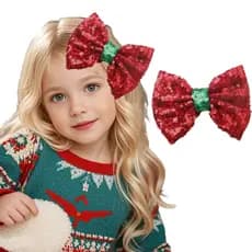Presilhas de Cabelo com Laço de Natal Brilhante - 1 unidade de Presilhas de Cabelo Vermelhas Brilhantes e Fofas para Men
