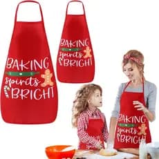 Conjunto de 2 Aventais de Natal para Crianças e Adultos, Aventais de Cozinha para Confeitaria, Avental Vermelho para Fes