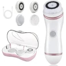 Escova de Limpeza Facial, Esfoliador Elétrico 4 em 1 com Estojo de Viagem e 4 Cabeças de Escova, Escova de Limpeza Facia