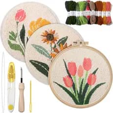 Lyksgir 3 Sets Punch Needle Kits, Punch Needle Embroidery Starter Kits for Adults Beginners, DIY Easy Flower Embroidery