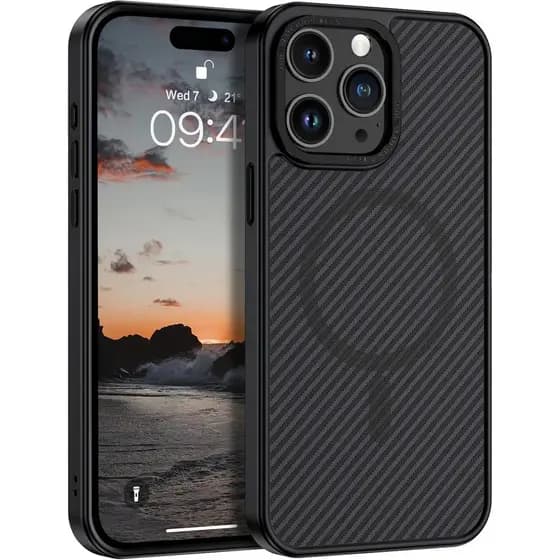 Capa YINLAI para iPhone 15 Pro Max de 6,7 polegadas, Magnética [Compatível com Magsafe], Fibra de Carbono, Suporte para 