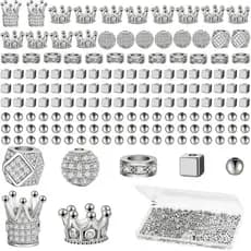 1034 Peças de Contas de Strass em Forma de Coroa de Rei, Bolas Redondas de Zircônia, Contas Espaçadoras Hexagonais com F