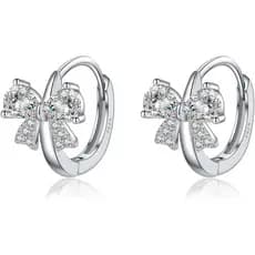 Brincos de Argola com Laço em Prata Esterlina 925 Reffeer para Mulheres e Adolescentes, Brincos Huggie Fofos