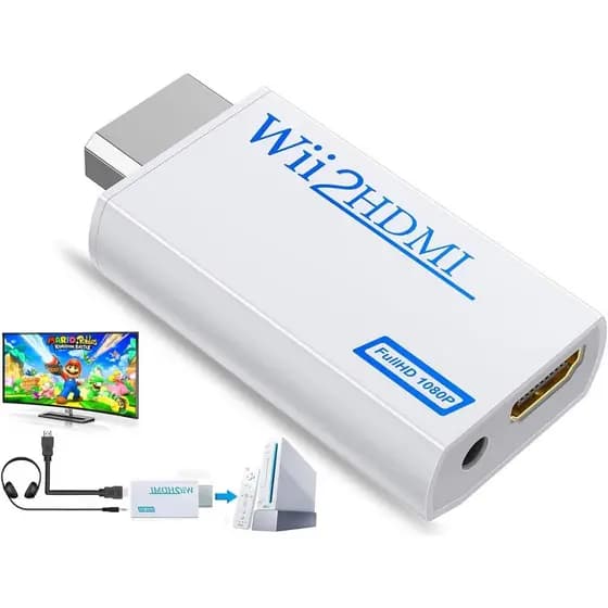Conversor Wii para HDMI, Wii2 para HDMI para Saída de Áudio e Vídeo HD com Conector de Áudio de 3,5mm, Suporta Todos os 