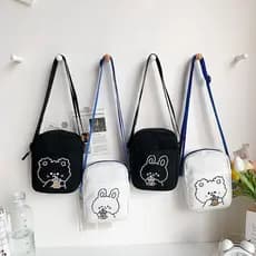 Bonito Urso Coelho Impressão Crossbody Sacos Para Mulheres Meninas Mini Lona Quadrada Bolsa Na Moda Dos Desenhos Animado