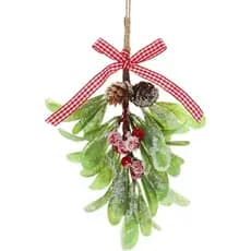 Decoração de Visco, Laço Xadrez Vermelho, Bagas, Decoração de Natal com Visco, Bola Decorativa com Glitter, Enfeites Sus
