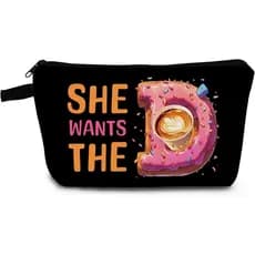 Donut Coffee Makeup Bag She Wants The Donuts And Coffee Small Organizer Toiletry Pouch with Zipper Cartoon Donuts Cosmet