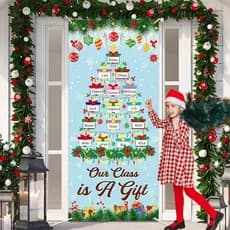 Wiooffen Decoração de Porta de Sala de Aula de Natal, Faixa de Porta com Caixas de Presente de Natal de Inverno, Árvores