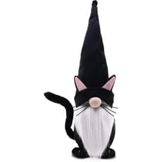 Upltowtme Gnomo de Pelúcia Gato Preto 13,5" Feito à Mão Escandinavo Tomte Figura Decoração de Halloween, Natal, Primaver