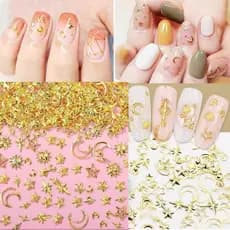 230 peças de enfeites de unhas em formato de estrela para unhas de acrílico, 3D, dourados, metálicos, com strass, estrel