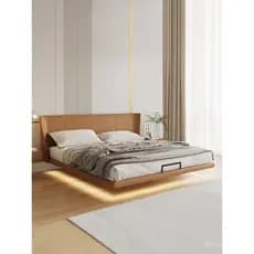 Cama flutuante minimalista italiana em couro genuíno, modelo moderno e simples de designer para quartos pequenos, cama d
