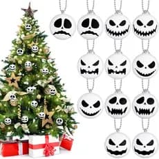 Liliful 12 Peças de Enfeites de Bolas de Natal para Pendurar, Decorações de Cabeças de Esqueleto em Preto e Branco para