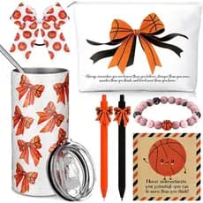Patelai 7 Peças de Presentes de Basquete para Meninas Incluindo Bolsa de Maquiagem de Aço Inoxidável de 14 oz, Pulseira,