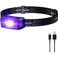 Lanterna de Cabeça UV 2 em 1 COSOOS, Luz Negra Recarregável LED, Mini Lanterna de Mão Livre 395nm com Luz Branca e Ultra