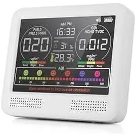 Monitor de Qualidade do Ar Interno 16 em 1 com Alarme Sonoro 7AQI, Monitor de CO2, Detector de Qualidade do Ar com PM1.0