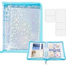 Pasta Organizadora de Adesivos A5 com Fecho de Zíper, Álbum Reutilizável para Armazenamento de Adesivos com Bolsos, Perf