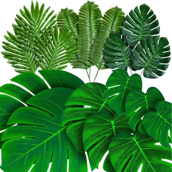 HANDIC 96 Peças de Folhas de Palma Artificiais, Monstera Tropical Falsa, Caules de Monstera para Festa Havaiana Luau (Ve