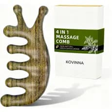 Pente de Massagem 4 em 1 de Sândalo Verde e Ferramenta Gua Sha para Couro Cabeludo, Rosto e Corpo – Pente de Madeira Nat