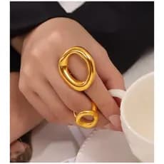 Anel geométrico oco Irregular anel titânio aço banhado a ouro estilo INS versão coreana Design minimalista tamanho grand