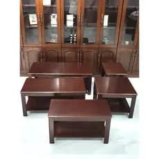 Mesa de centro de madeira maciça cor de nogueira, de dupla camada, para sala de estar e escritório, mesa lateral retangu