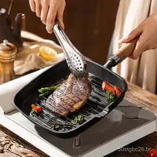 Frigideira de ferro fundido para bifes ZP japonesa, quadrada, antiaderente, de fundo plano, adequada para fogões elétric