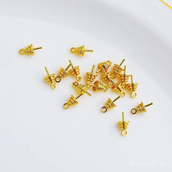 Suporte para pingente com revestimento de ouro 18K que mantém a cor, capa para pérola com furo passante, acessórios para