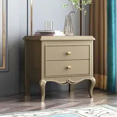 Mesa de cabeceira de madeira maciça de luxo leve estilo americano, moderna e minimalista, na cor champanhe, com gavetas