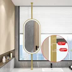 Espelho oval inteligente de aço inoxidável com luzes para hotéis, pousadas e banheiros, espelho suspenso montado no teto