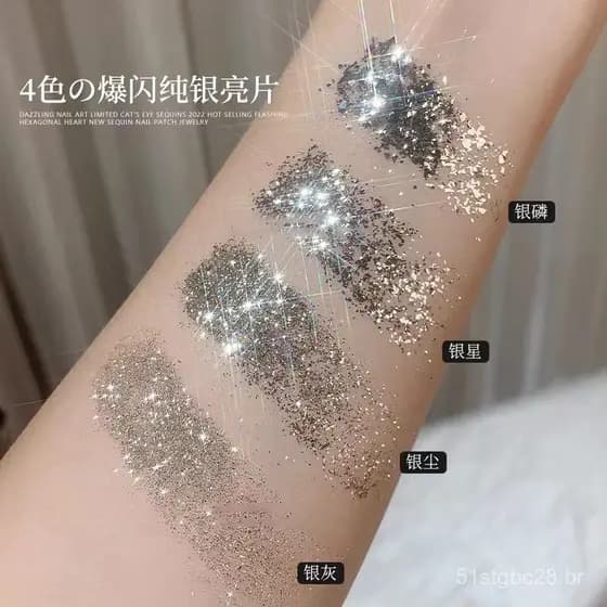 Pó de Folha Prateada Ultra-Brilhante para Arte de Unhas, Série Pure Silver Realm, Pó de Lantejoulas e Flocos para Unhas