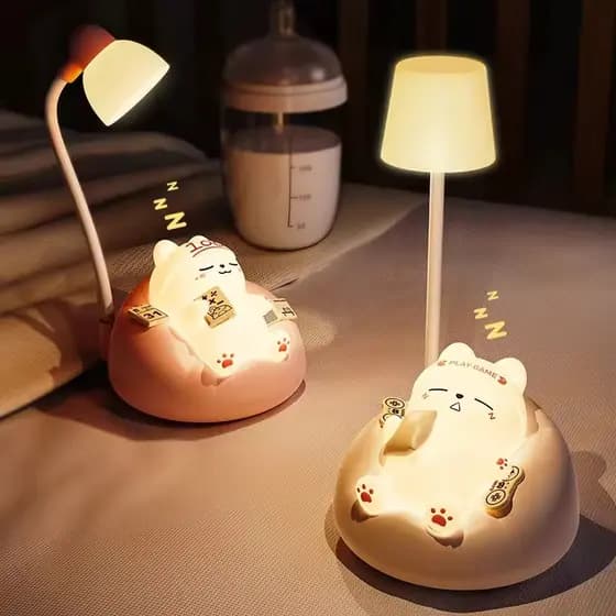 LED Mesa Luz Da Noite Dos Desenhos Animados Bonito Animal De Estimação Urso Porco Gato Cão USB Recarga Bateria Criança P