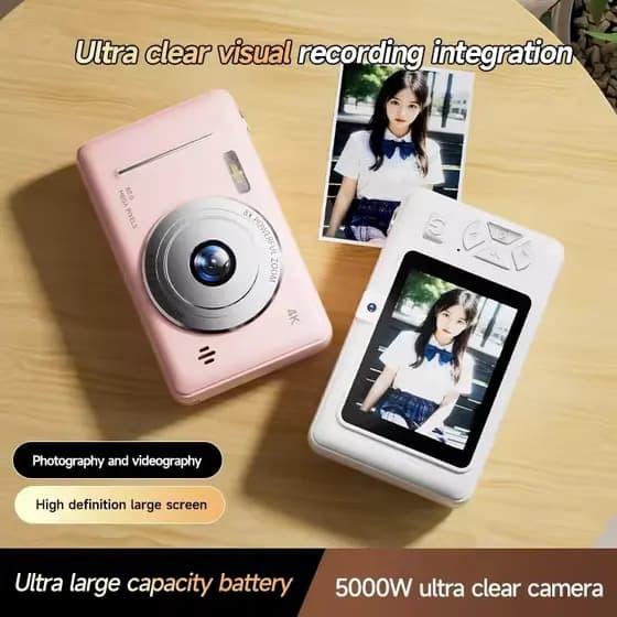 Câmera Digital Retrô 4K CCD , Portátil , 50 Milhões De Pixels , Foco Automático De Nível De Entrada Dupla , Flash , Estu