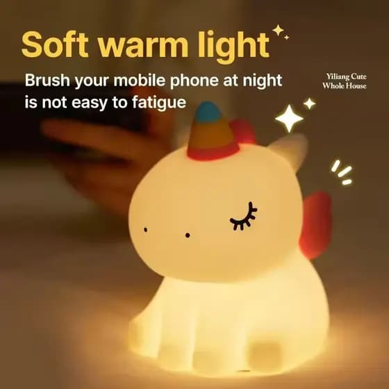Bonito Unicórnio Em Forma De Silicone Nightlight Regulável Sensor De Toque Lâmpada LED Luz Suave Decoração Do Quarto Cas