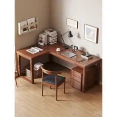 Mesa de canto em madeira maciça para duas pessoas, mesa de escritório em formato de 7, mesa de canto para computador em