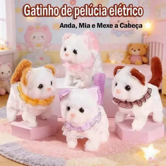 Gato de Pelúcia que Anda Mia e Move a Cabeça Brinquedo Infantil