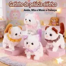 Gato de Pelúcia que Anda Mia e Move a Cabeça Brinquedo Infantil