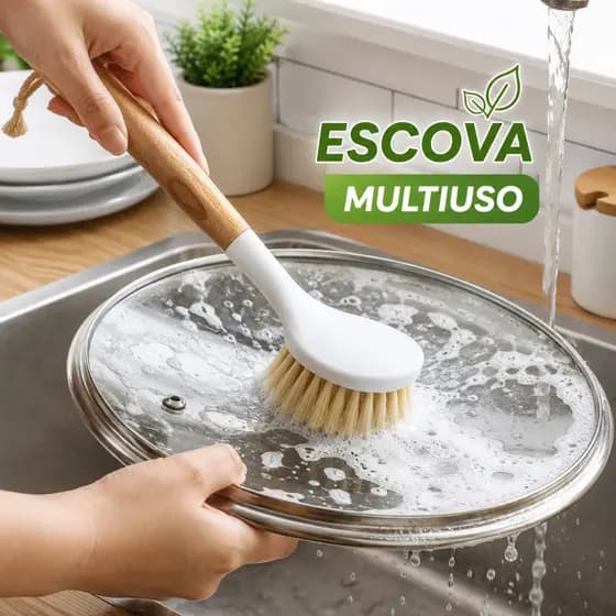 Escova de Limpeza para Cozinha Multiuso com Cabo Longo e Cerdas Naturais
