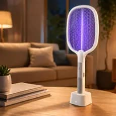 Raquete Mata Mosquitos Elétrica Eficaz com Base de Carregamento USB Segura Resistente