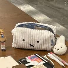 Estojo de pelúcia de desenho animado de desenho animado Bolsa de lápis de coelho portátil de grande capacidade Multifunc
